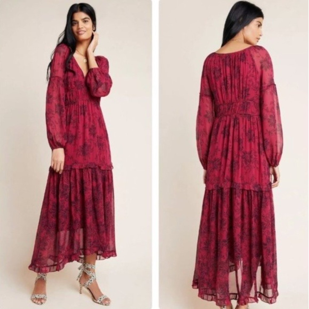 NWT Anthropologie Maeve Annabella Maxi‎ Dress Wine Size 2